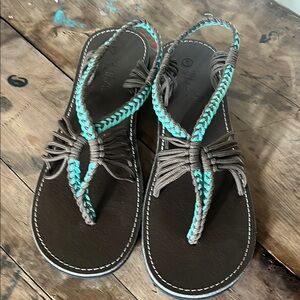 Stylish Brown and Teal Women's Sandals